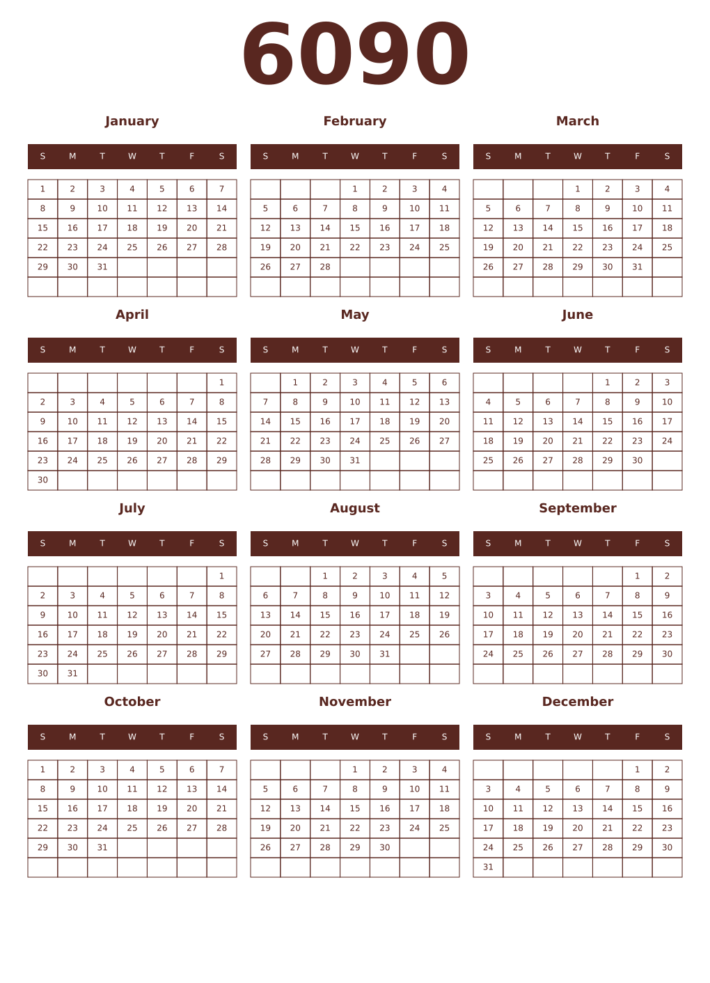 Printable 6090 Year Calendars mortuum