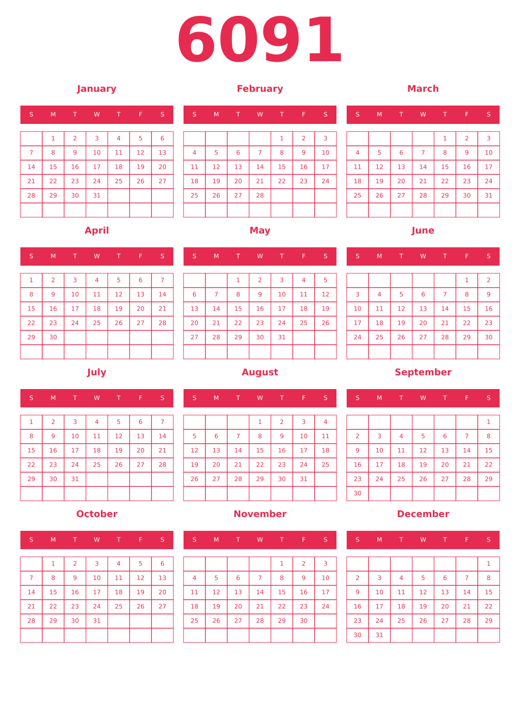 Printable 6091 Year Calendars amaranth