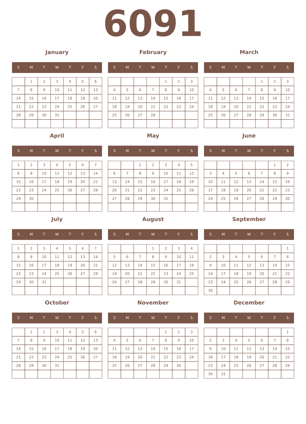 Printable 6091 Year Calendars coffe
