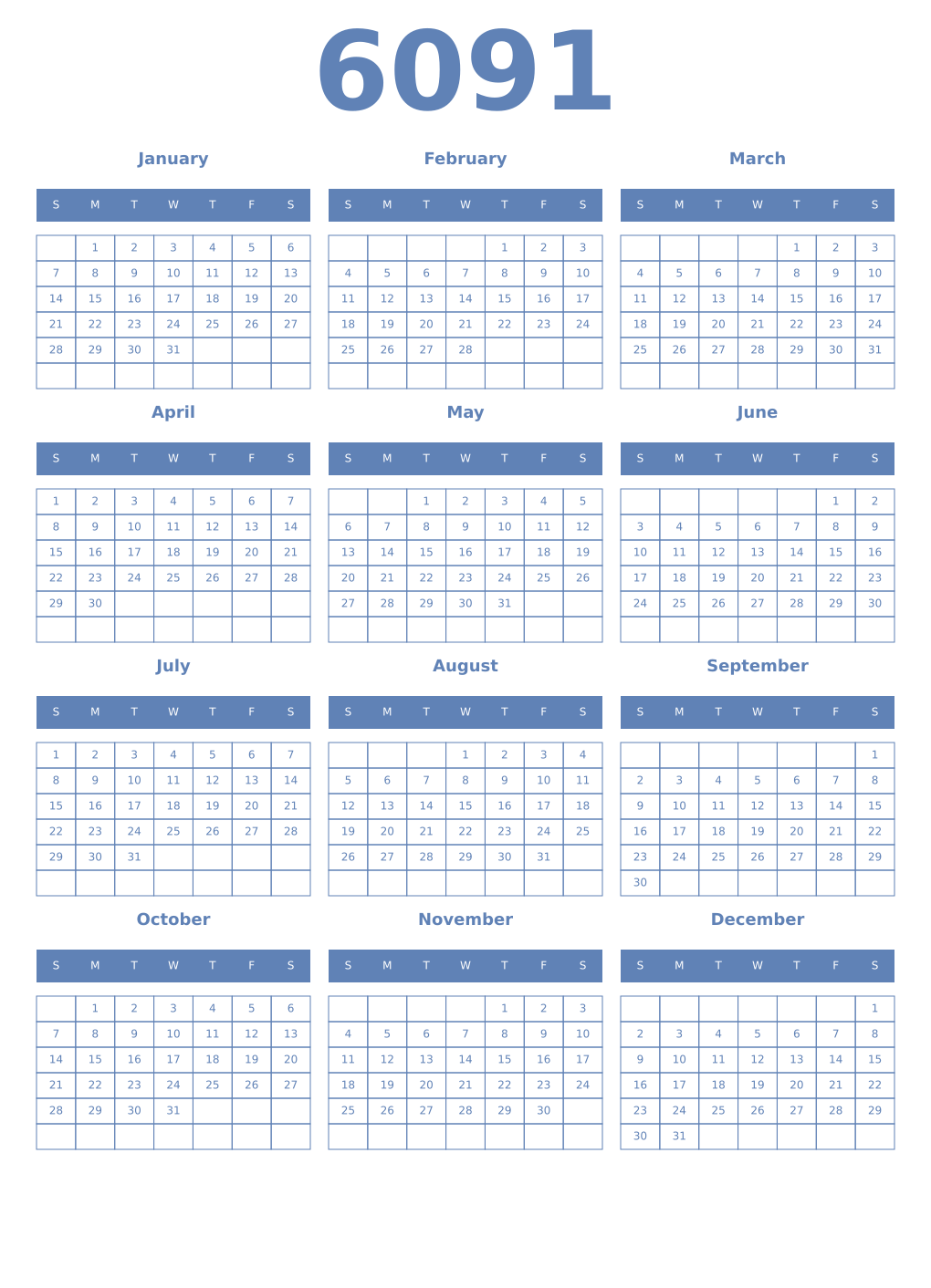 Printable 6091 Year Calendars glaucous