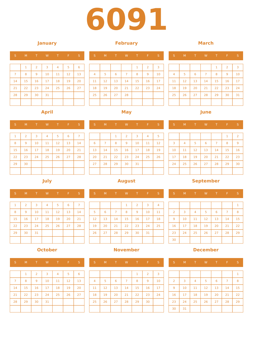 Printable 6091 Year Calendars orange