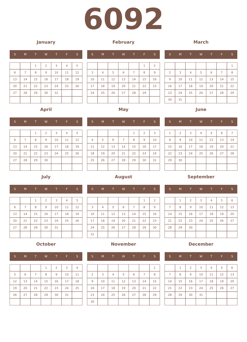 Printable 6092 Year Calendars coffe