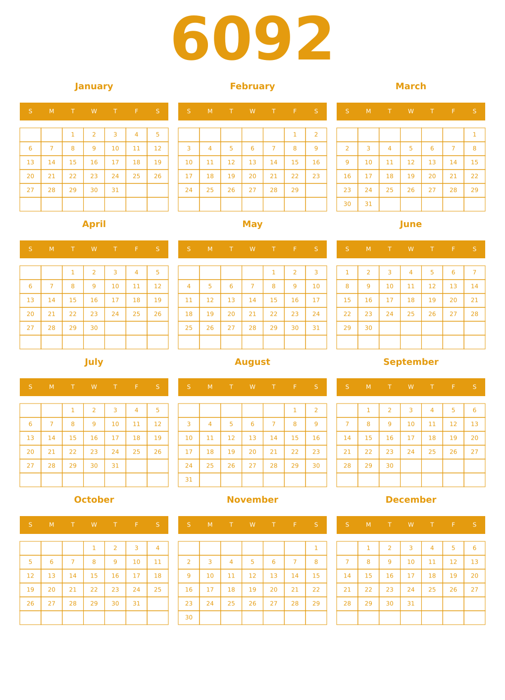 Printable 6092 Year Calendars gamboge
