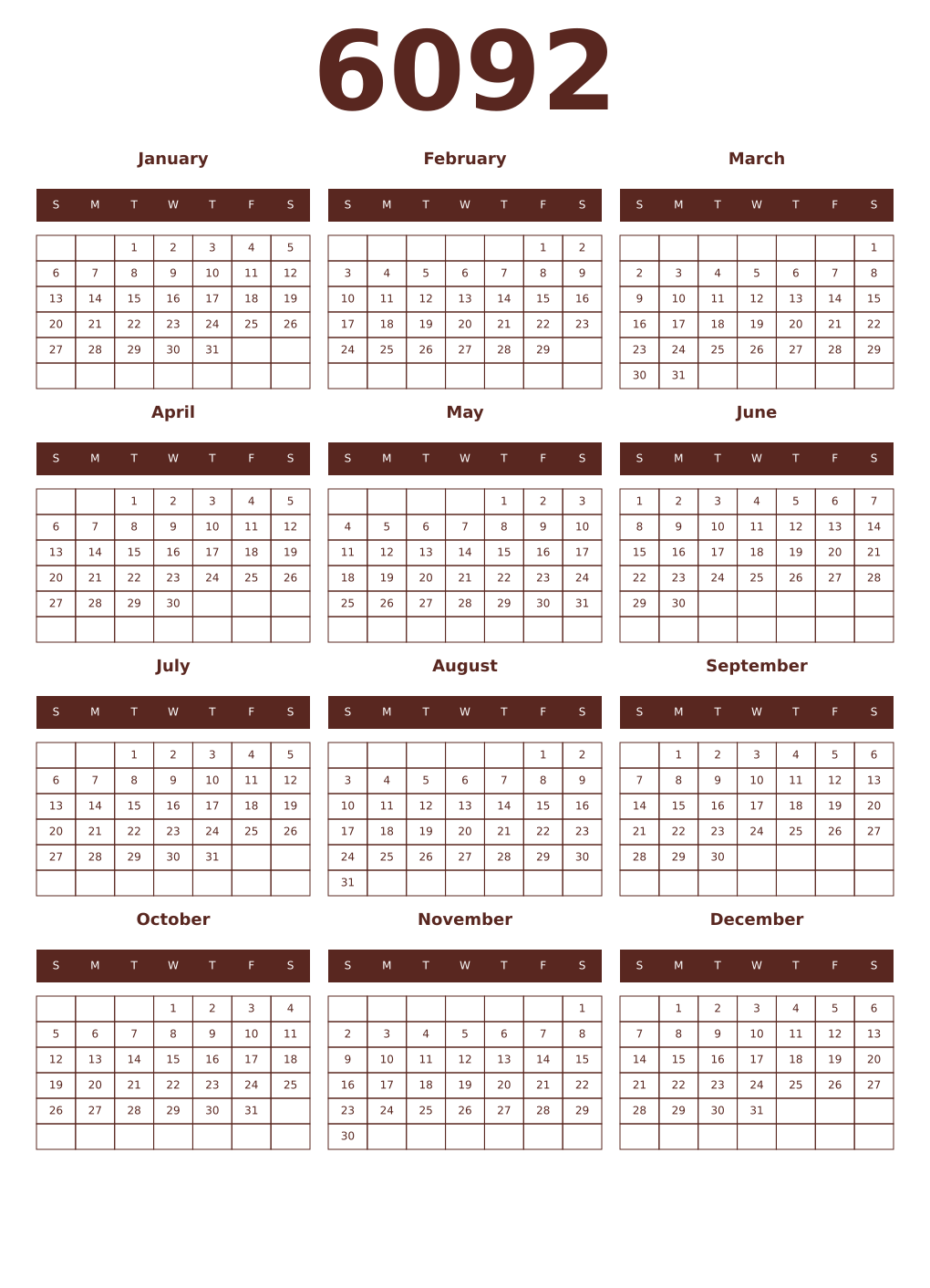 Printable 6092 Year Calendars mortuum