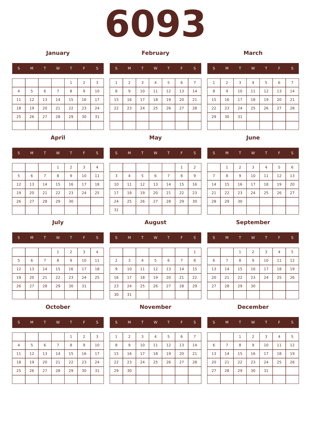 Printable 6093 Year Calendars mortuum