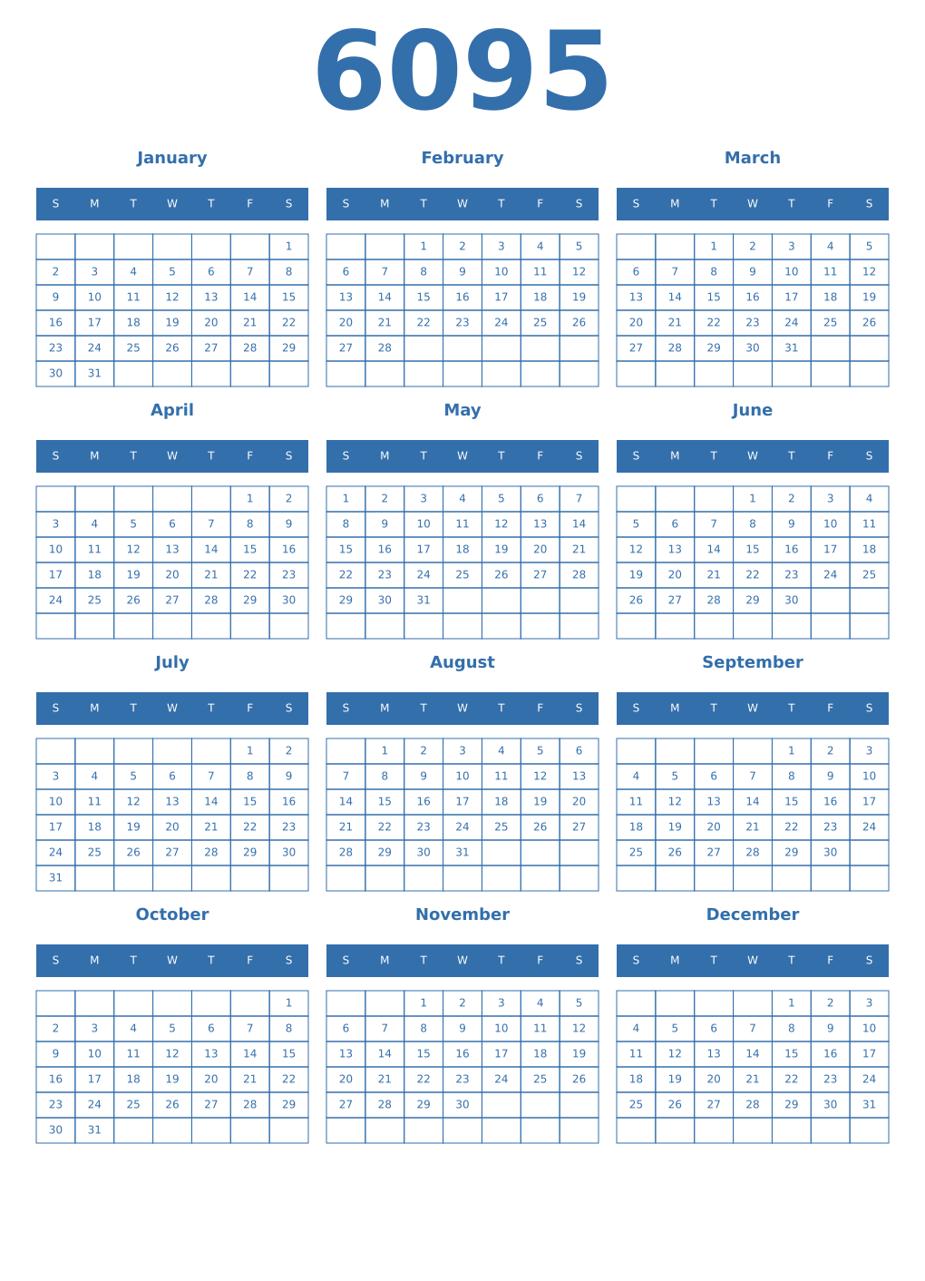 Printable 6095 Year Calendars blue