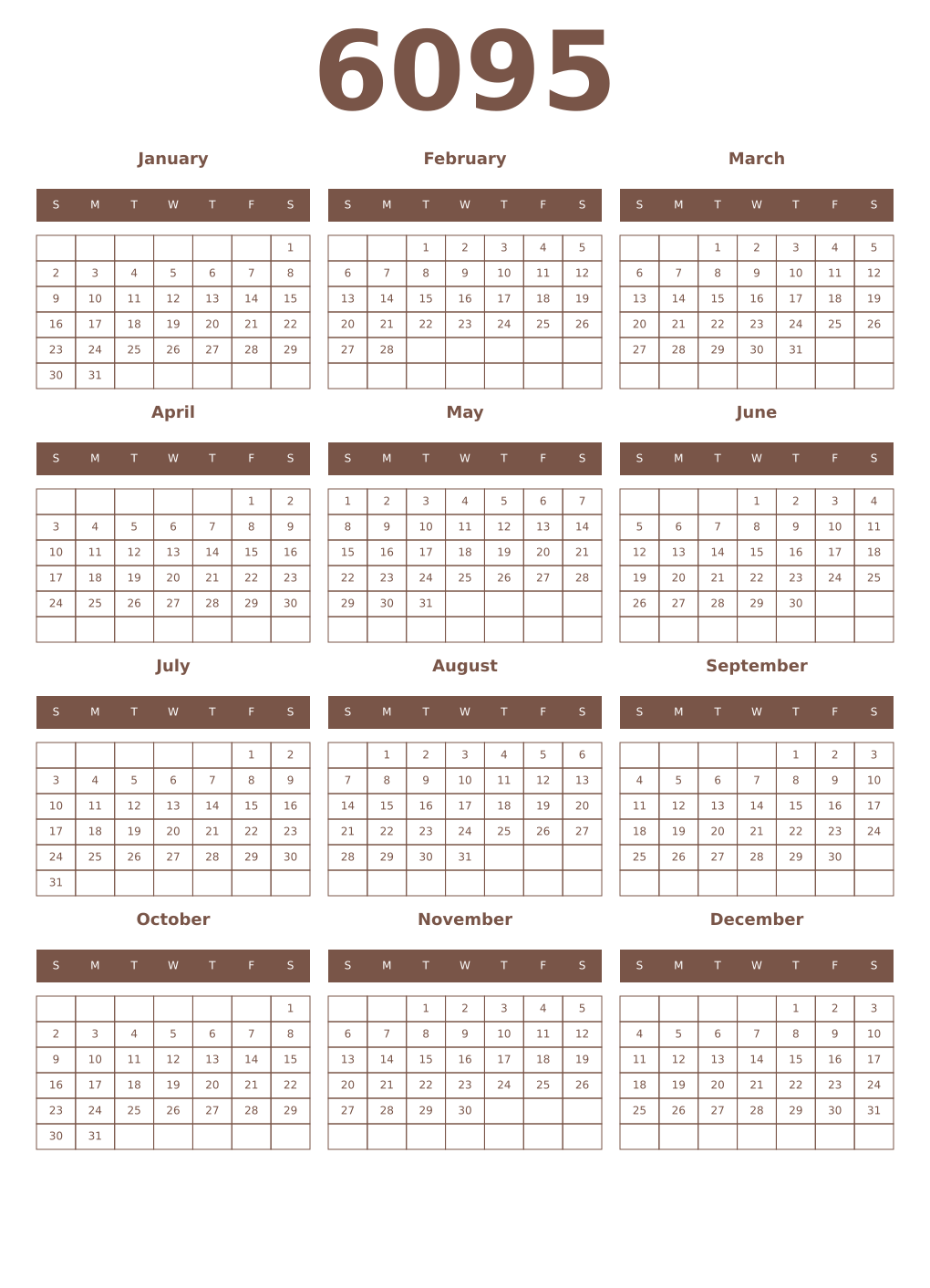 Printable 6095 Year Calendars coffe