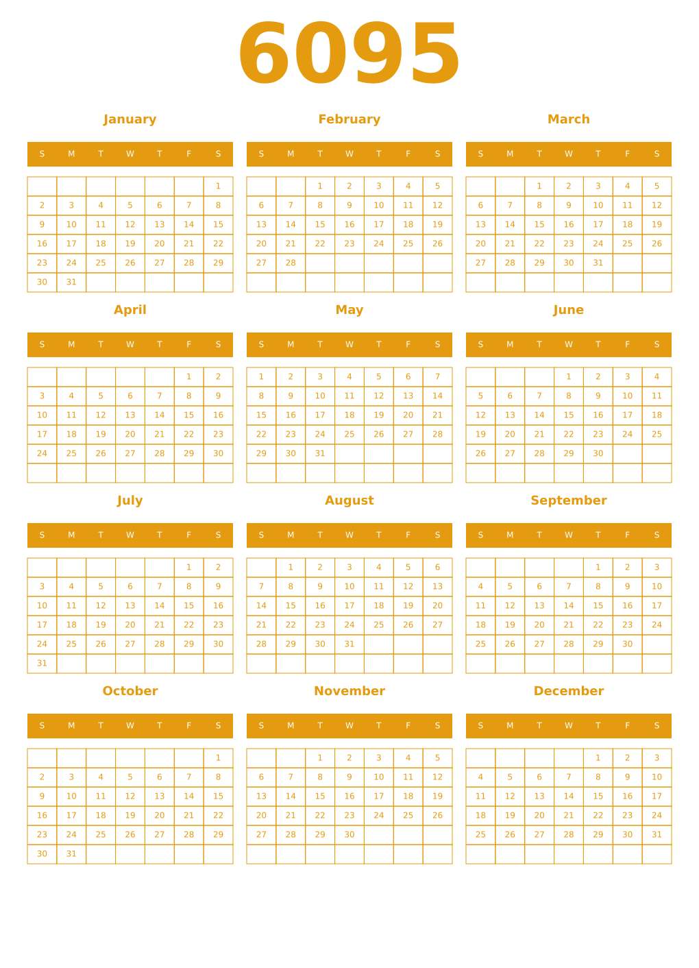 Printable 6095 Year Calendars gamboge