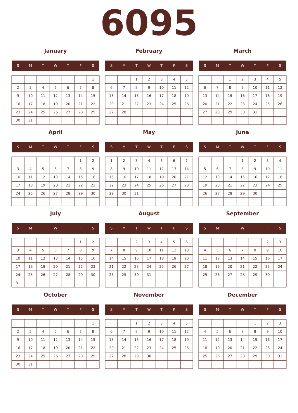 Printable 6095 Year Calendars mortuum