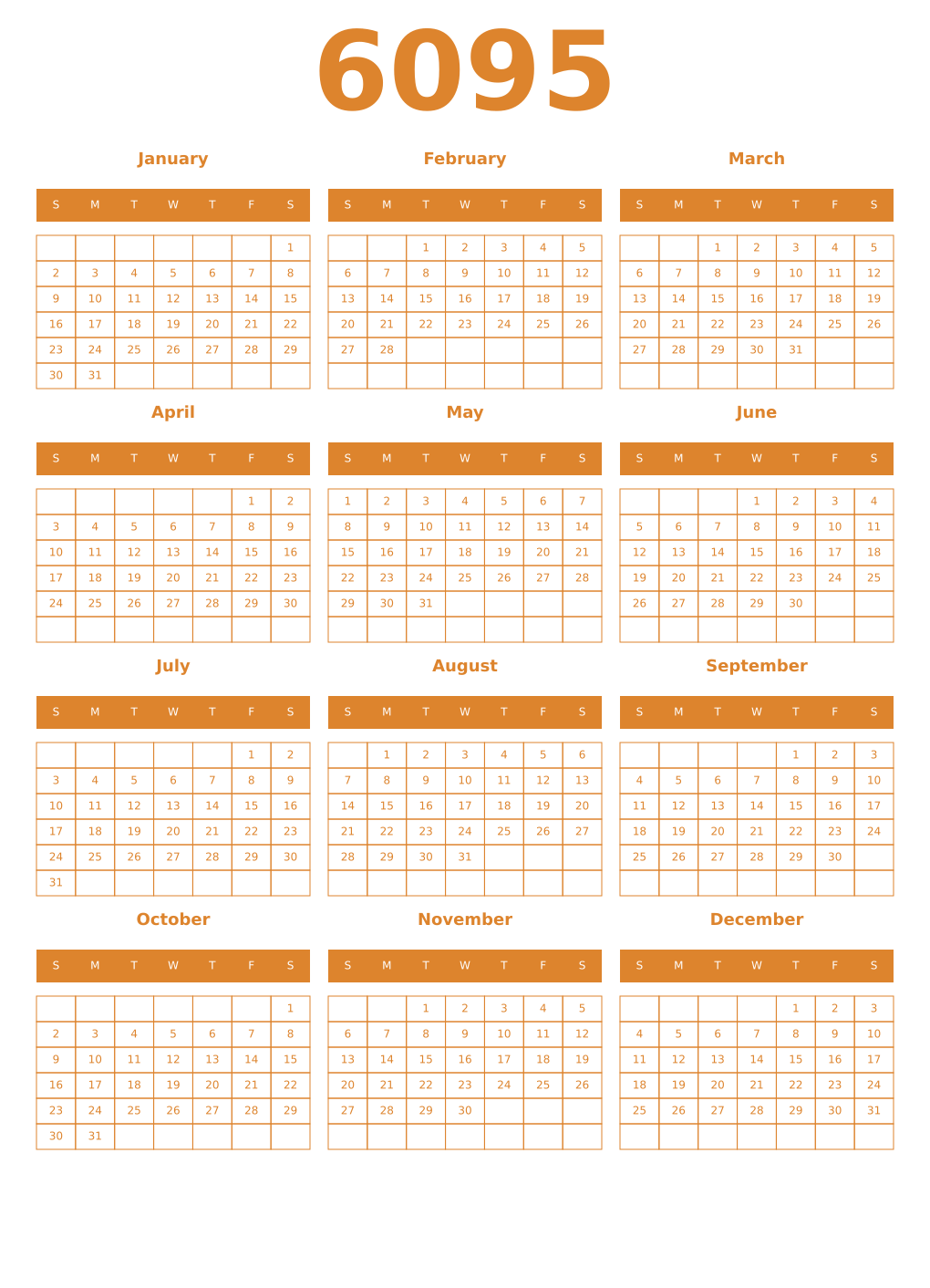 Printable 6095 Year Calendars orange