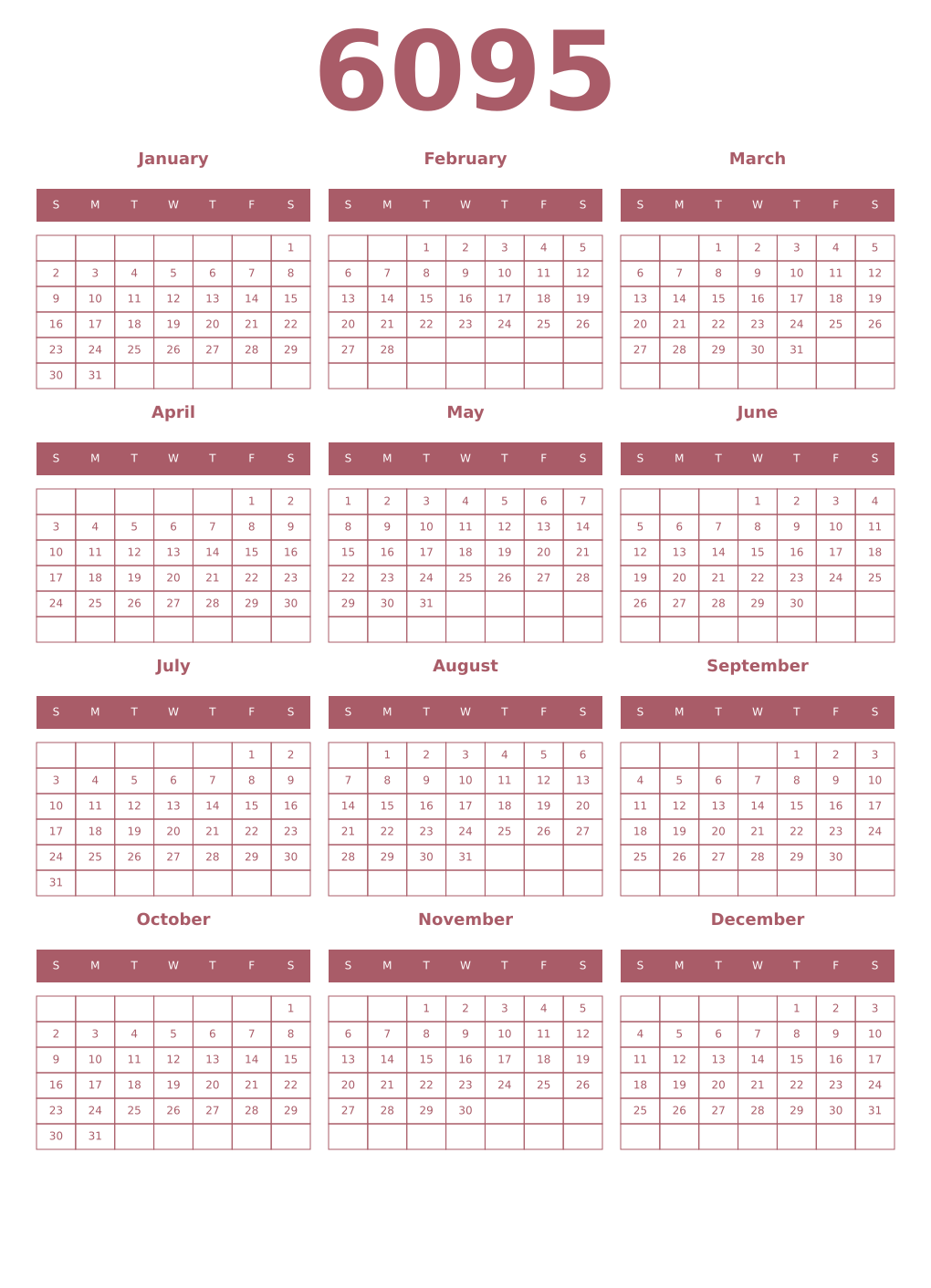 Printable 6095 Year Calendars puce