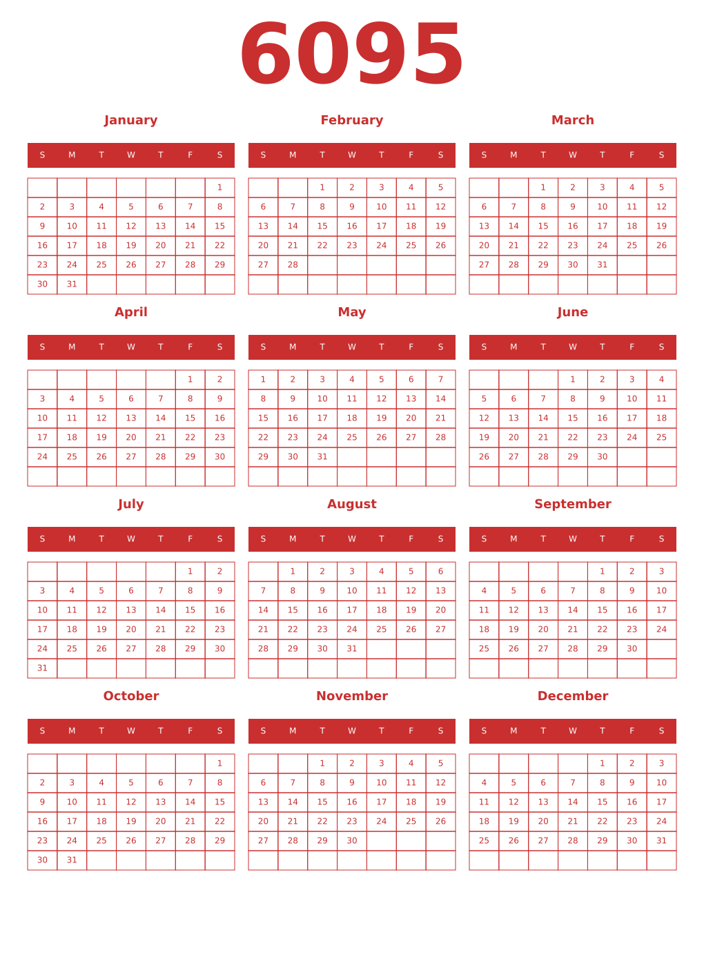 Printable 6095 Year Calendars red