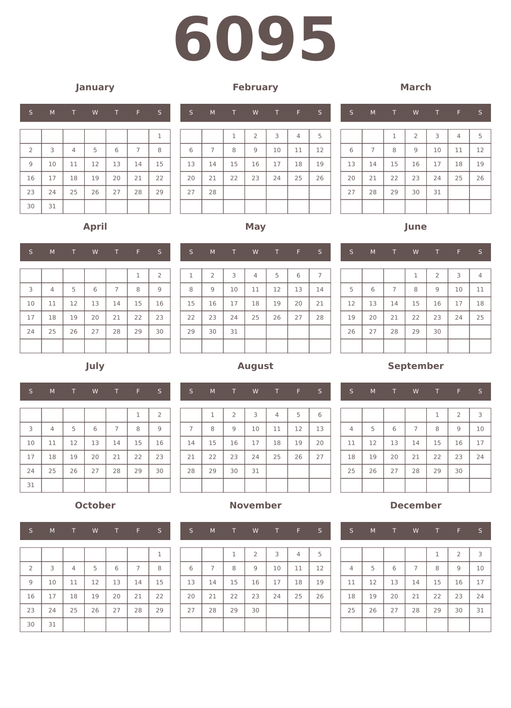 Printable 6095 Year Calendars wenge