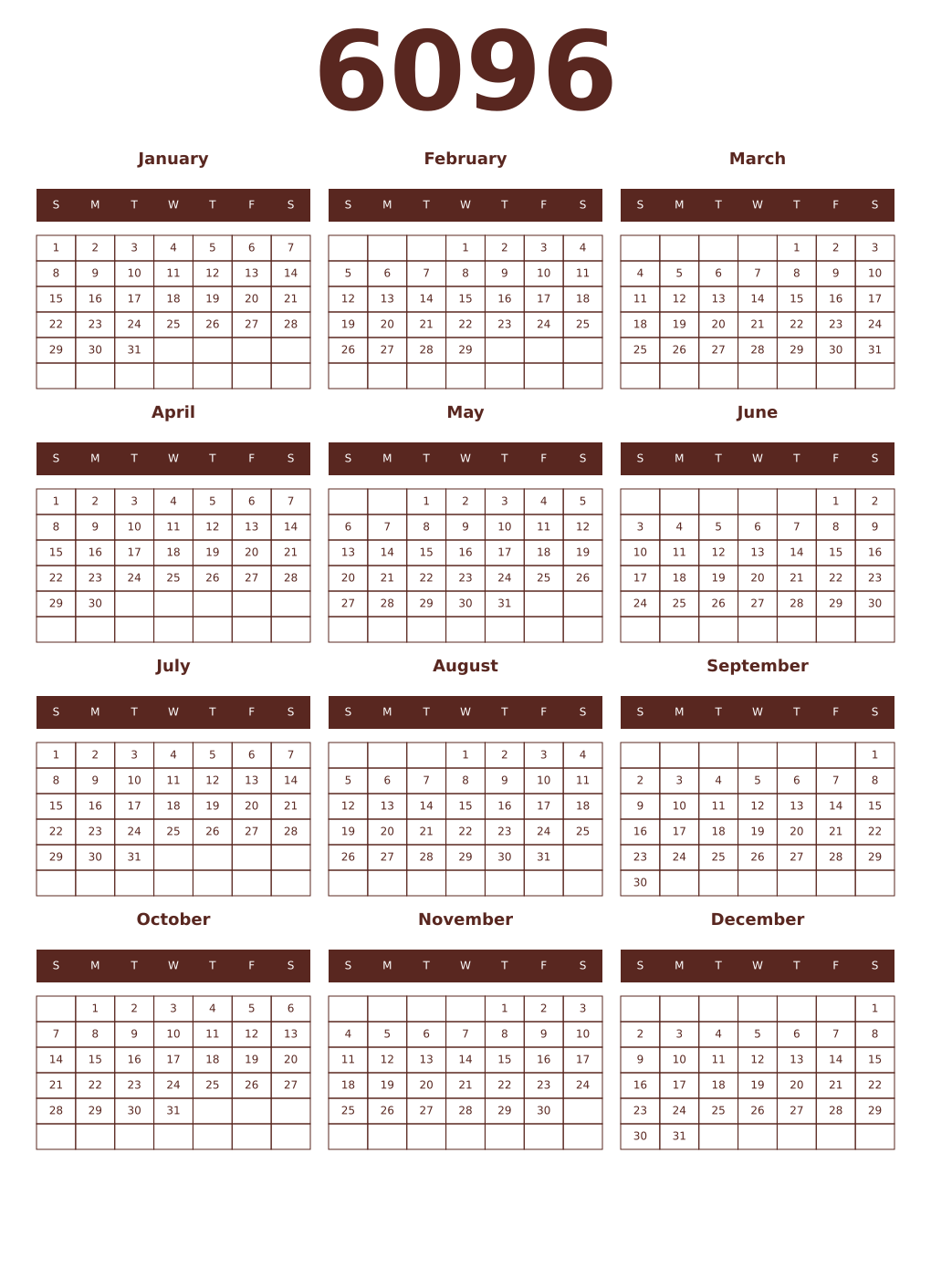 Printable 6096 Year Calendars mortuum