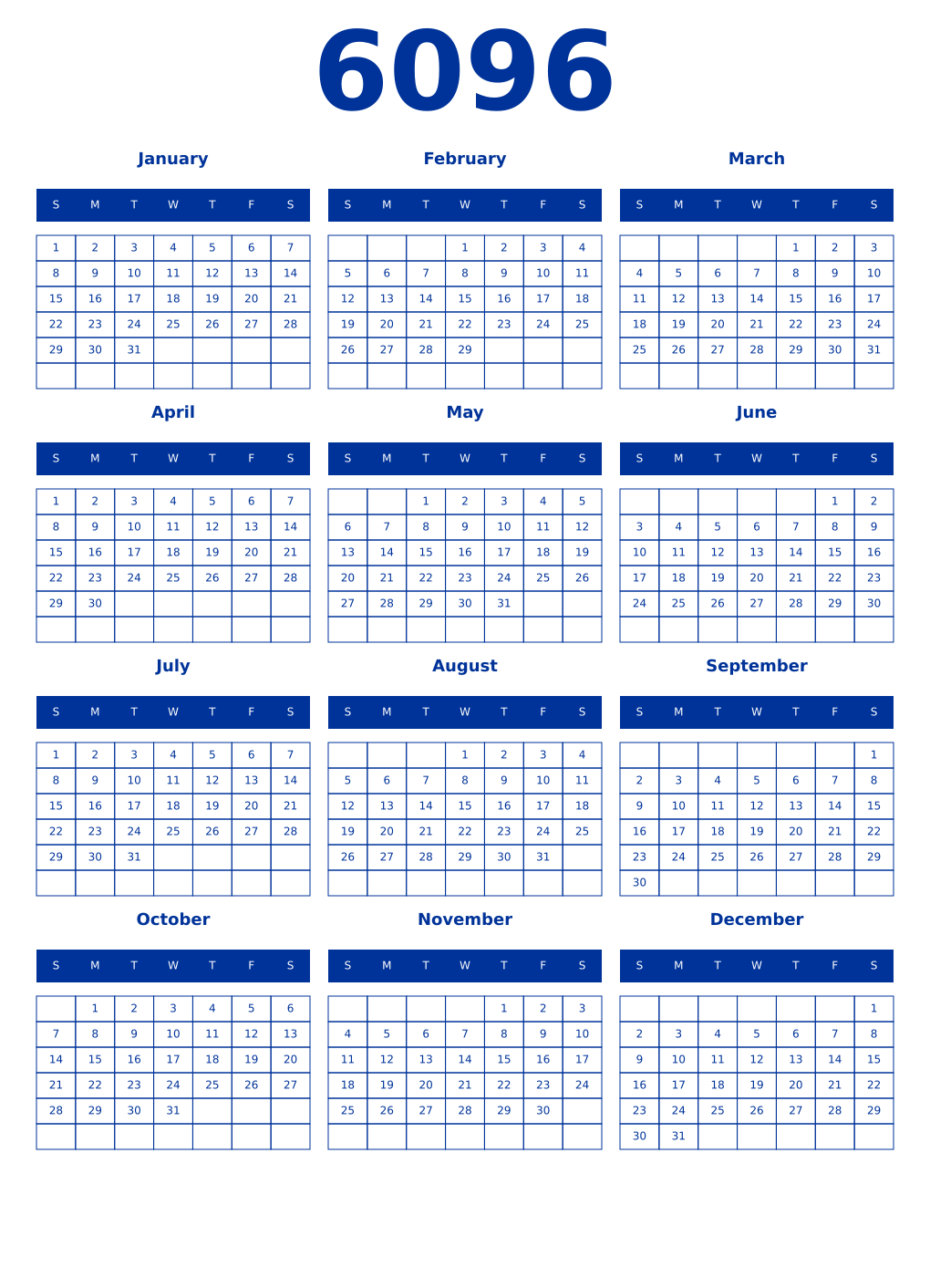 Printable 6096 Year Calendars smalt