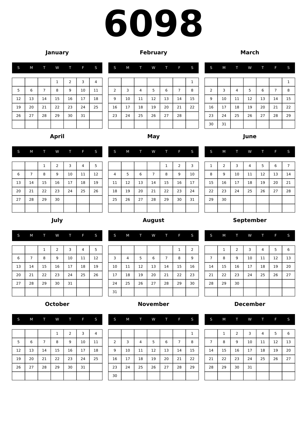 Printable 6098 Calendars