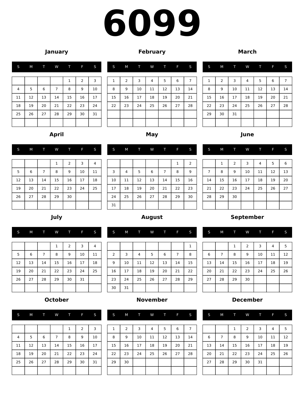 Printable 6099 Calendars