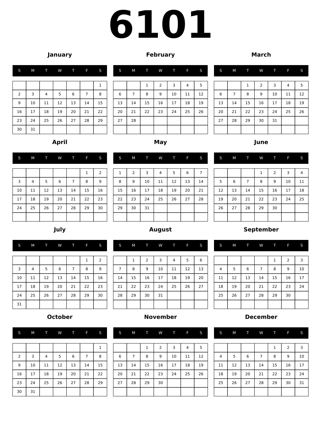 Printable 6101 Calendars