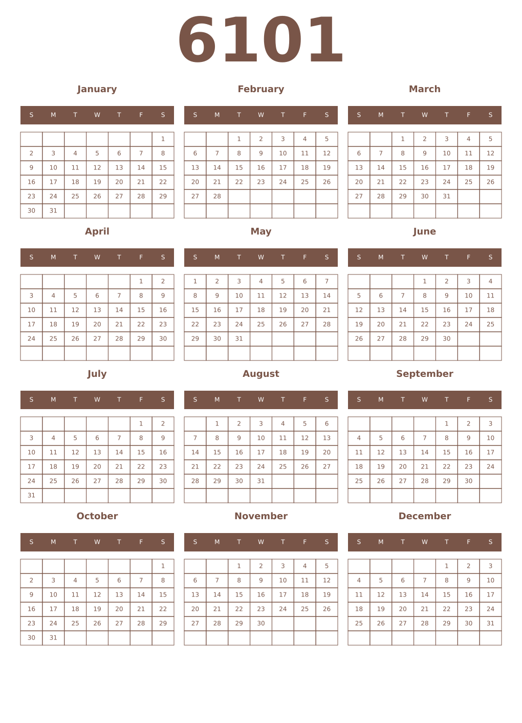 Printable 6101 Year Calendars coffe