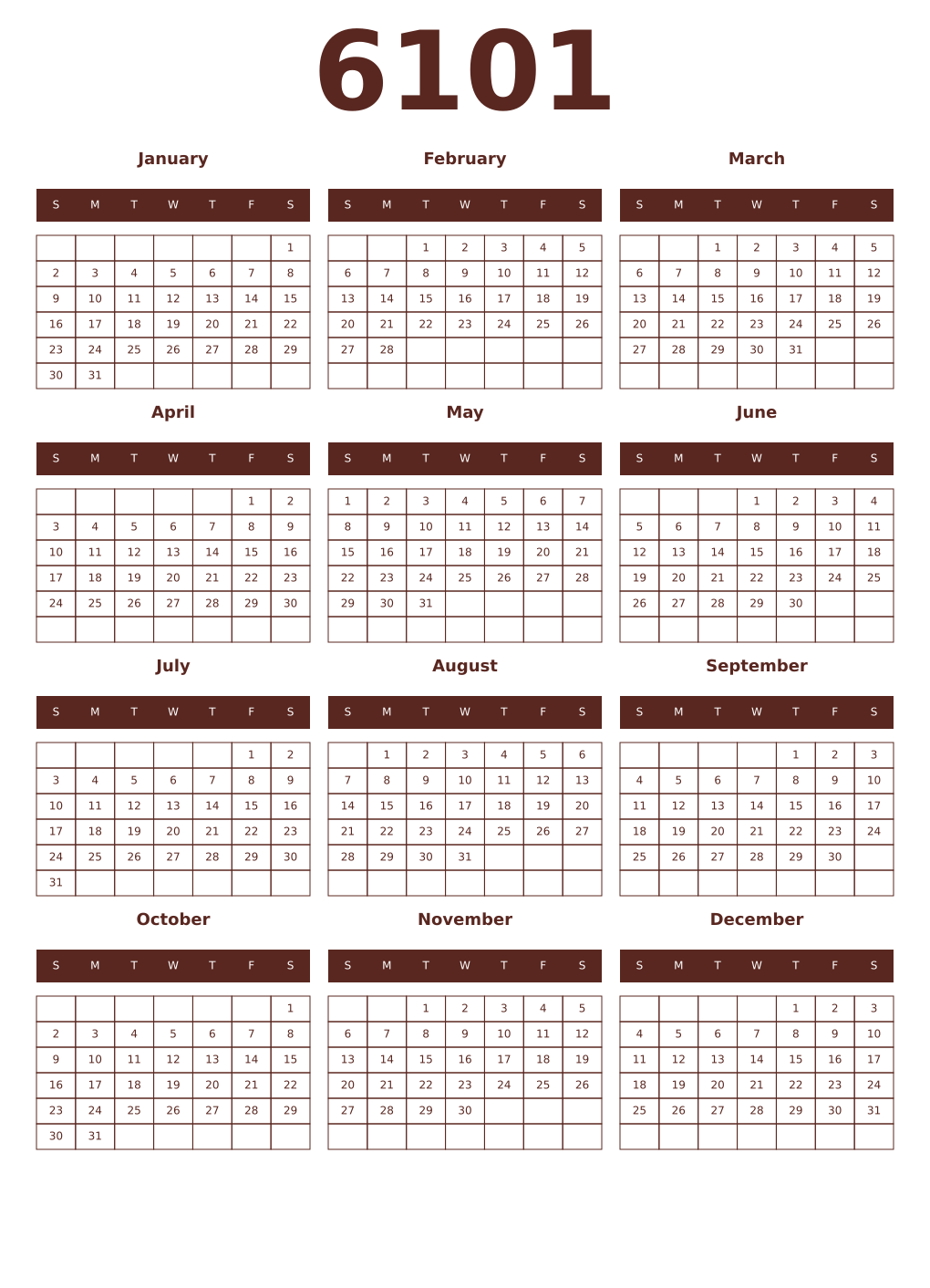 Printable 6101 Year Calendars mortuum