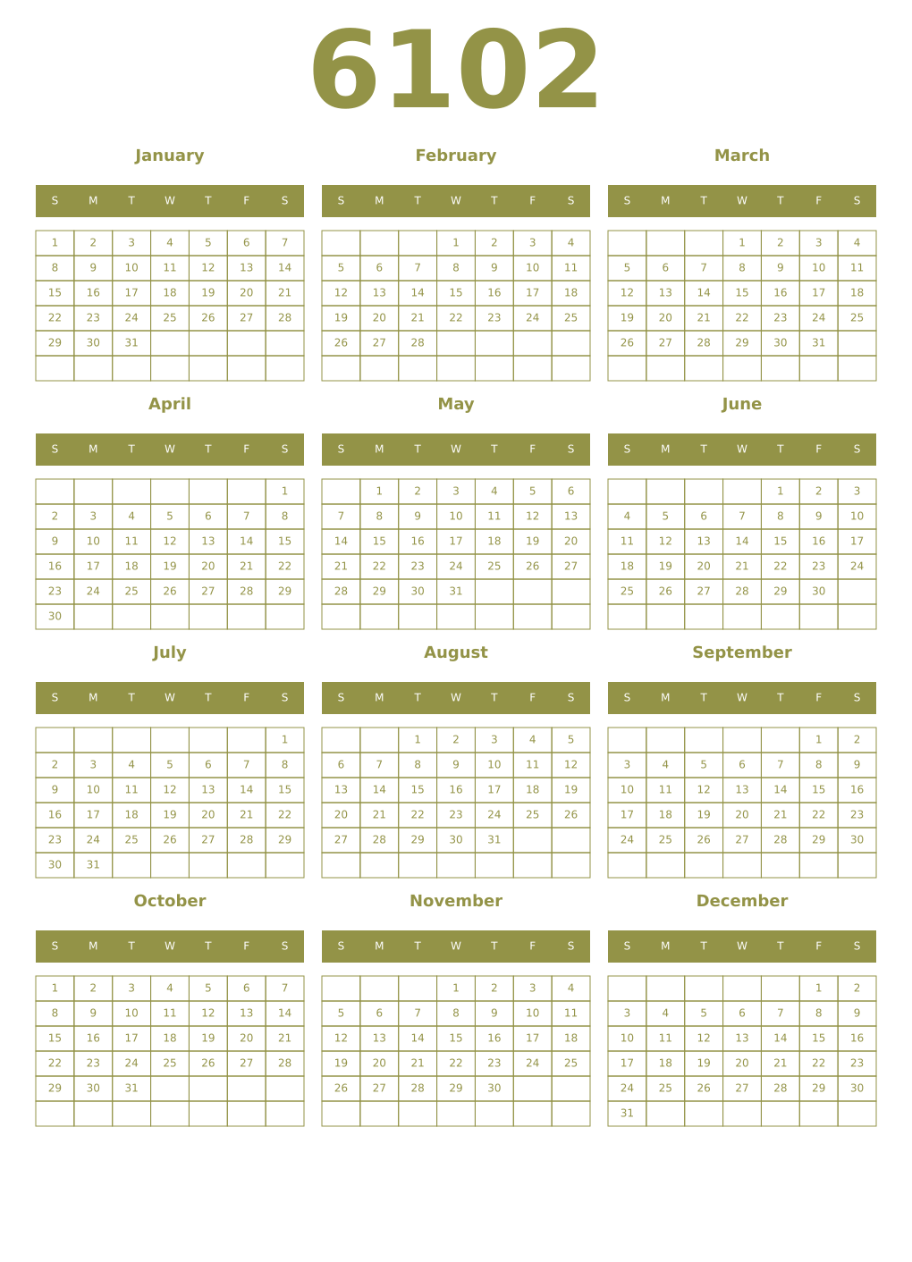 Printable 6102 Year Calendars eburnean