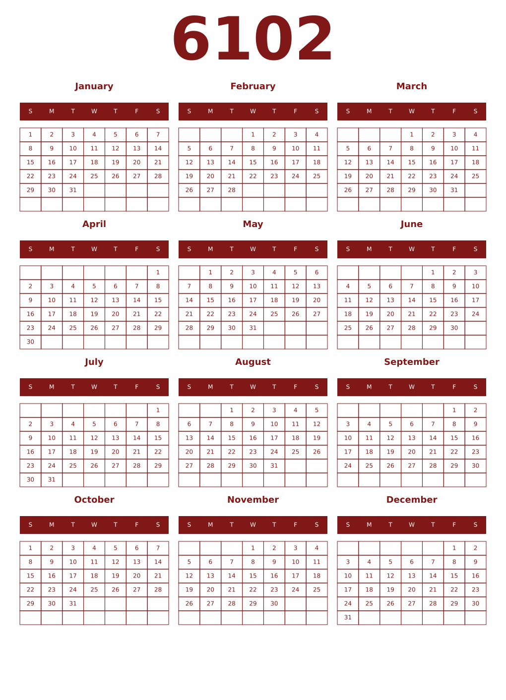 Printable 6102 Year Calendars falu