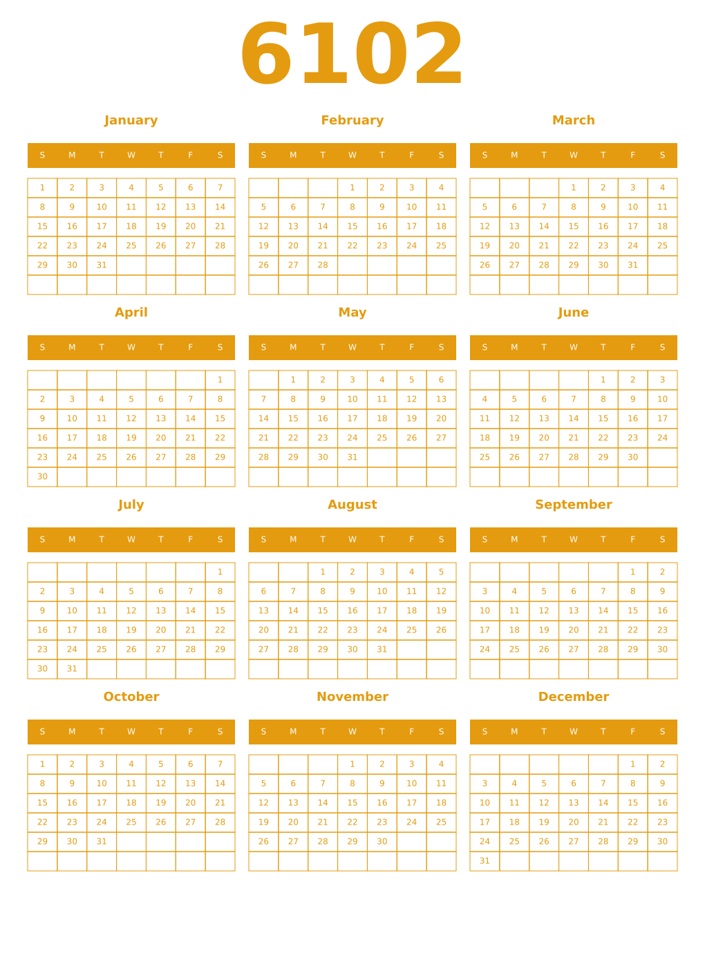 Printable 6102 Year Calendars gamboge
