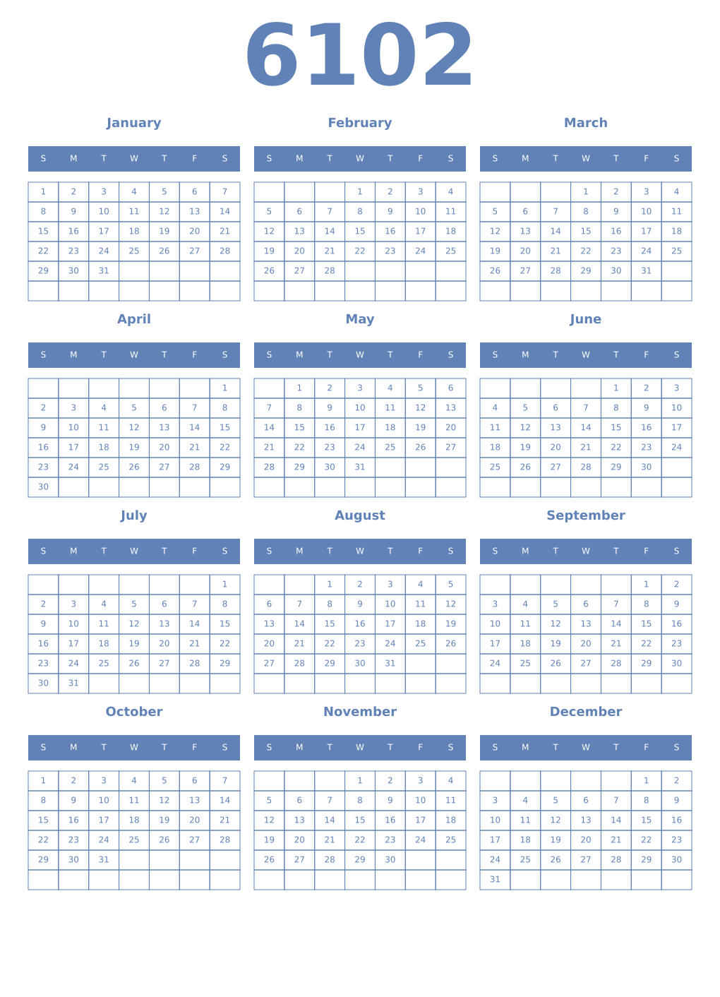 Printable 6102 Year Calendars glaucous