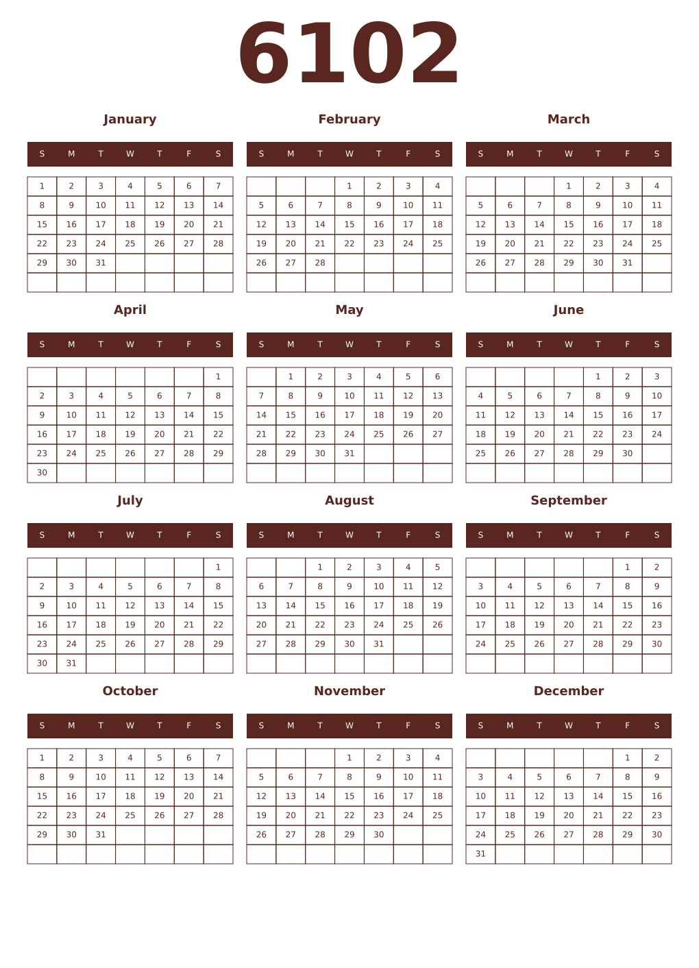 Printable 6102 Year Calendars mortuum