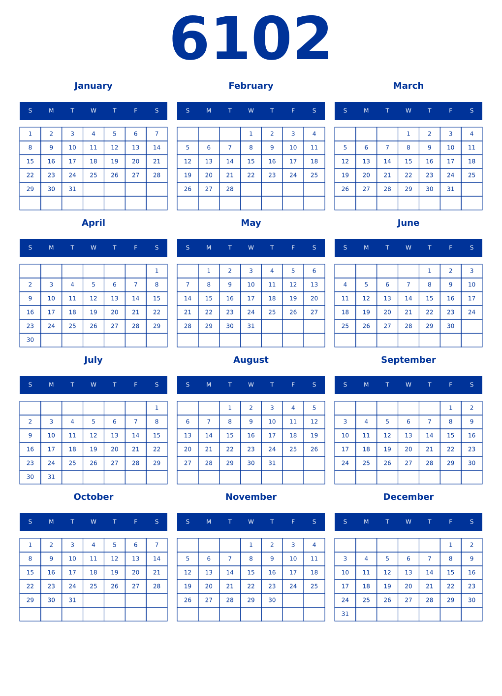 Printable 6102 Year Calendars smalt