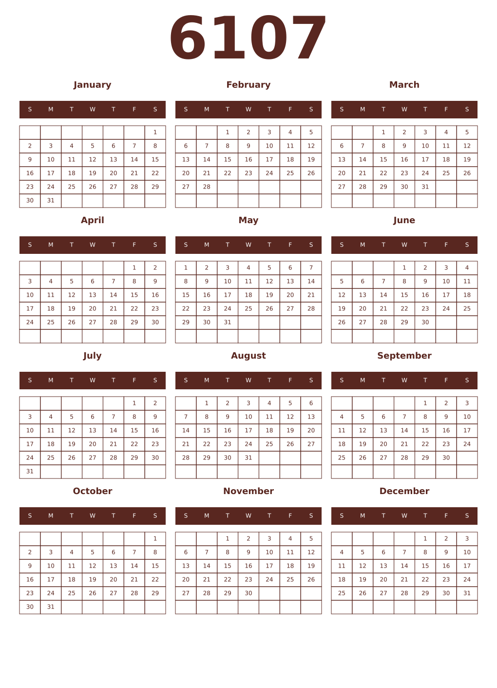 Printable 6107 Year Calendars mortuum