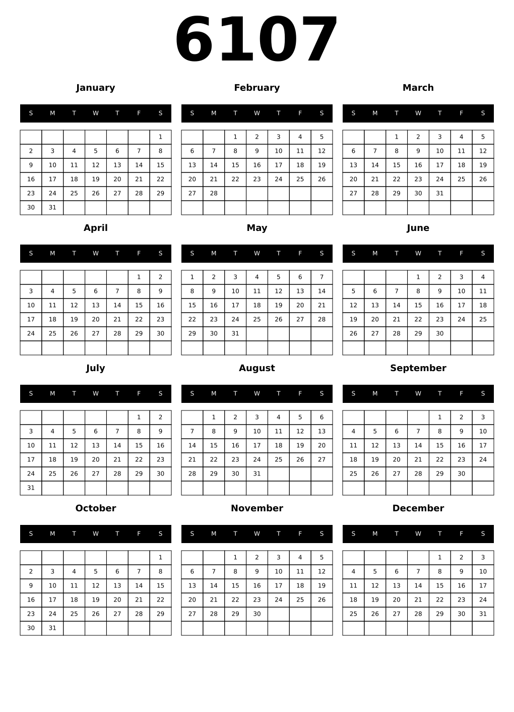 Printable 6107 Calendars