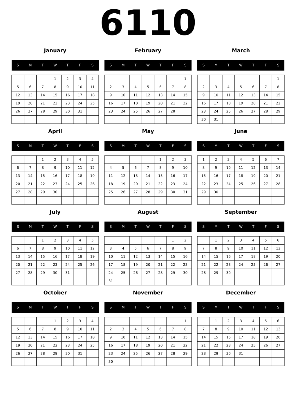 Printable 6110 Calendars