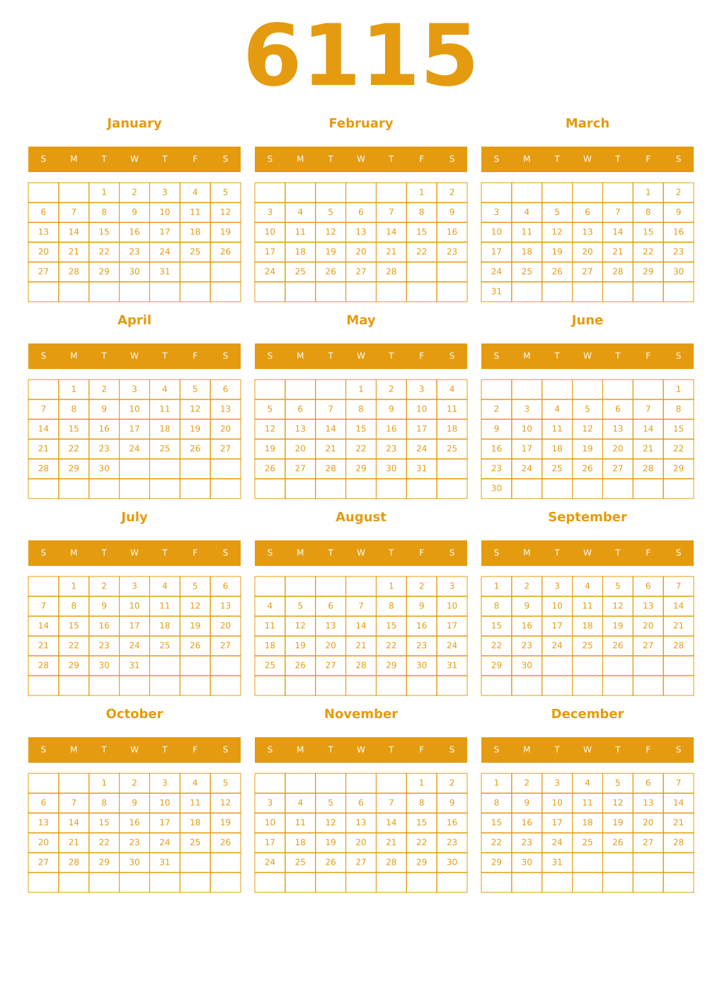 Printable 6115 Year Calendars gamboge