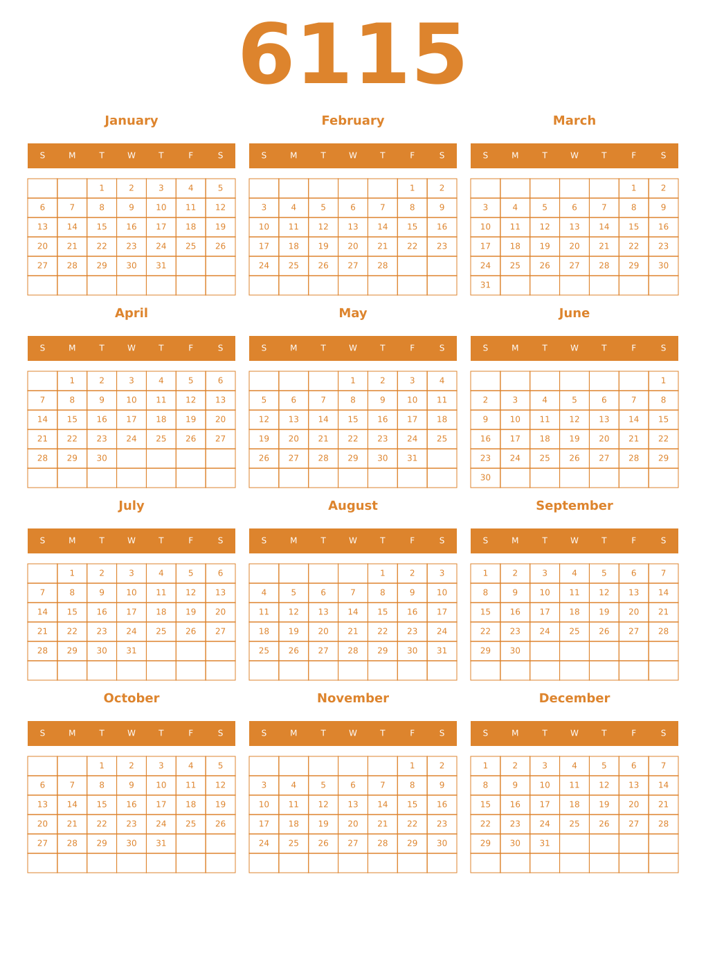 Printable 6115 Year Calendars orange