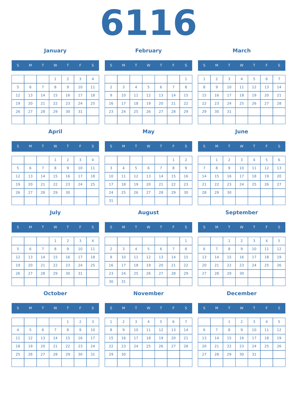 Printable 6116 Year Calendars blue