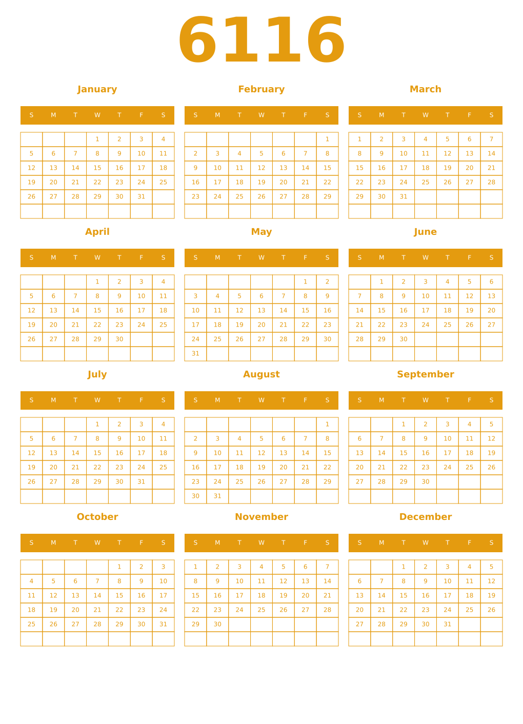 Printable 6116 Year Calendars gamboge
