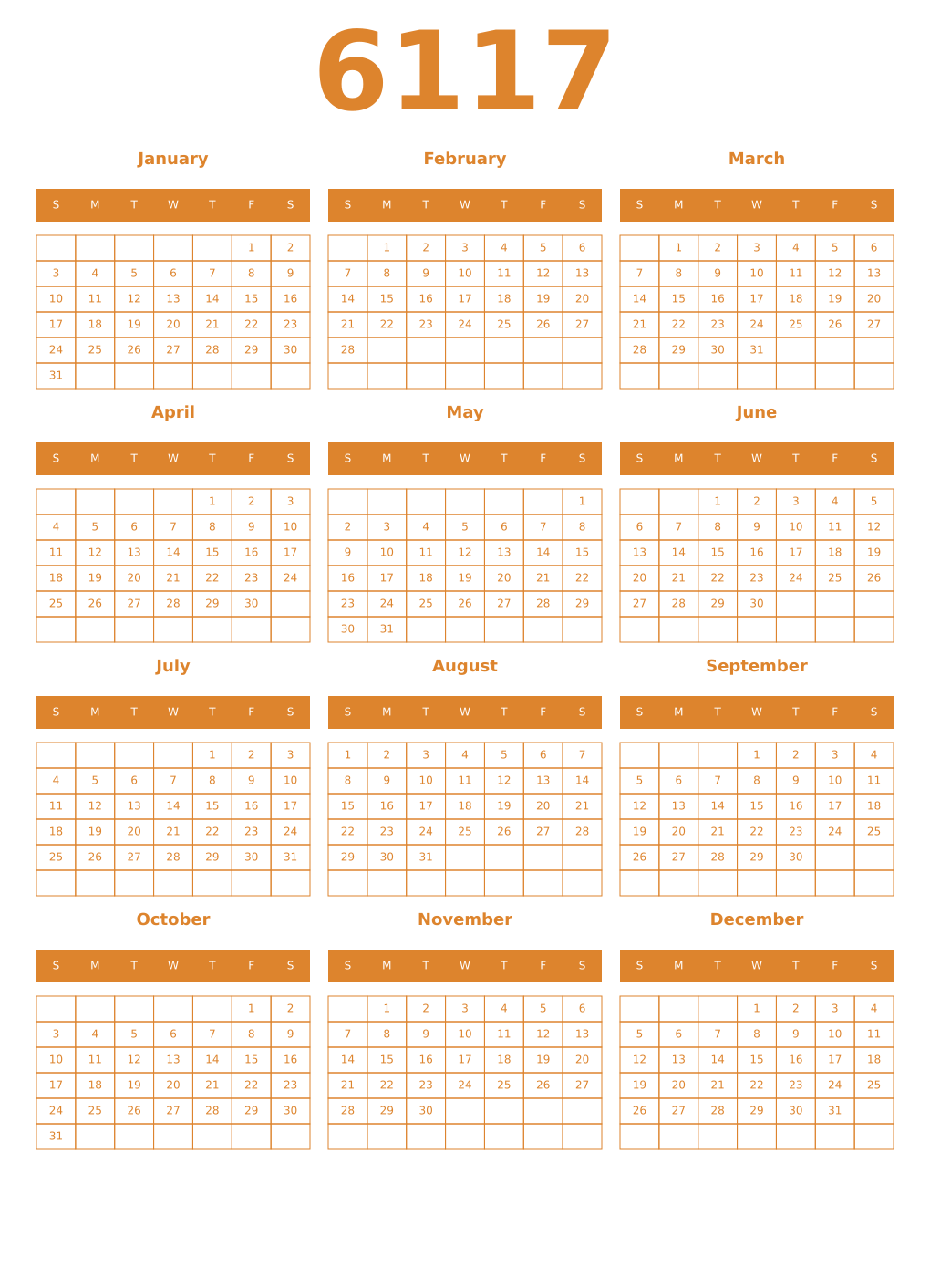 Printable 6117 Year Calendars orange