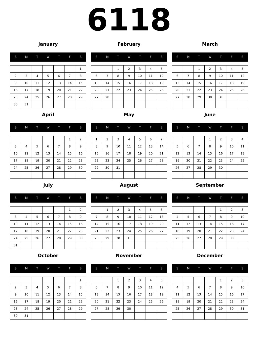 Printable 6118 Calendars