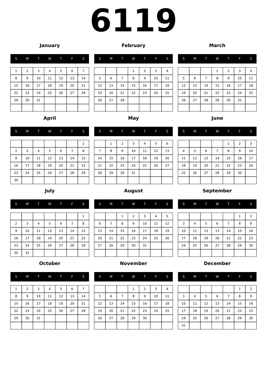 Printable 6119 Calendars
