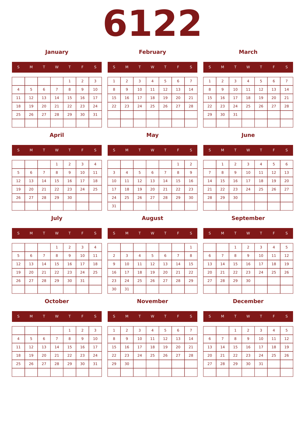 Printable 6122 Year Calendars falu