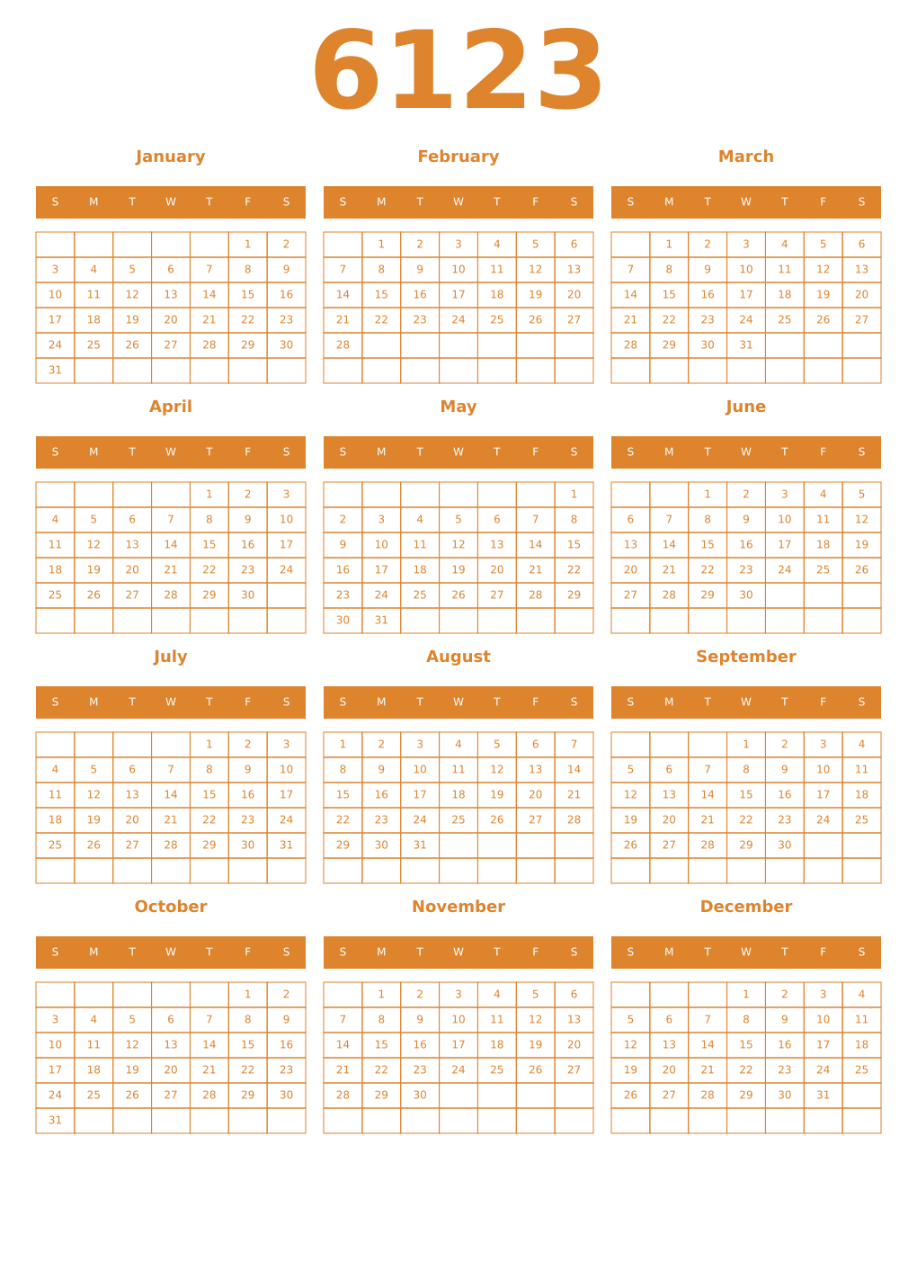 Printable 6123 Year Calendars orange