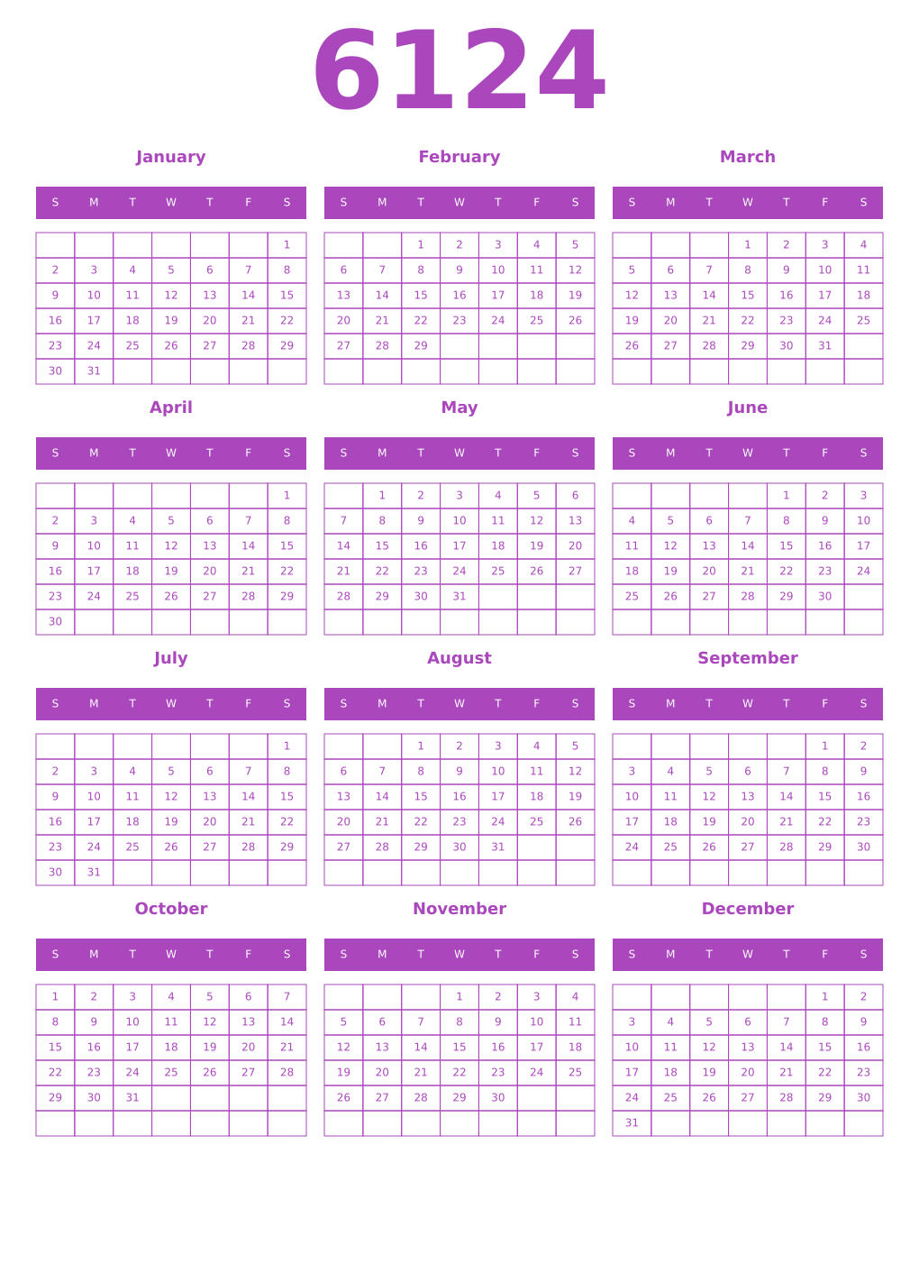 Printable 6124 Calendars