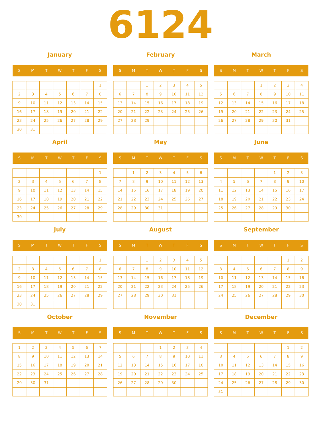 Printable 6124 Year Calendars gamboge