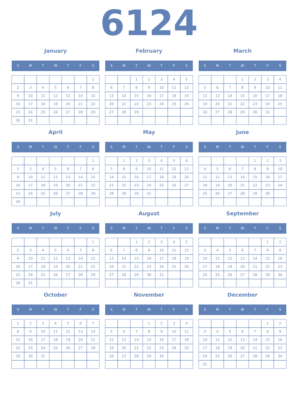 Printable 6124 Year Calendars glaucous