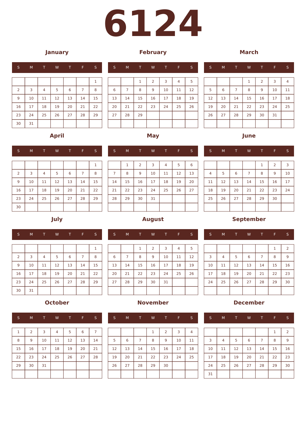 Printable 6124 Year Calendars mortuum