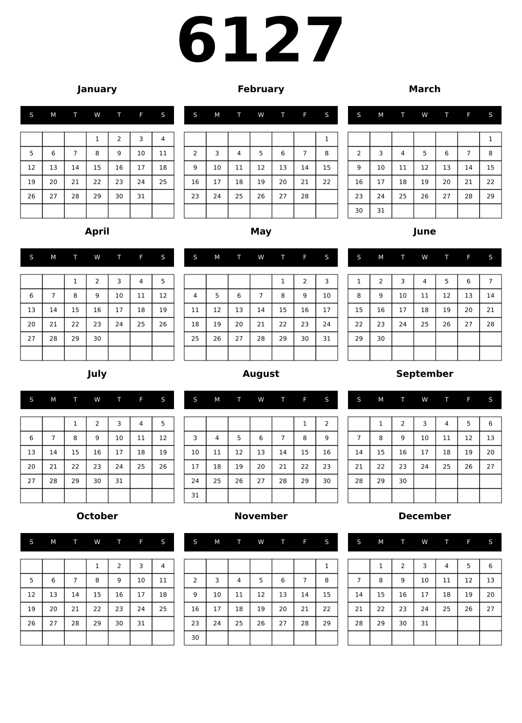 Printable 6127 Calendars