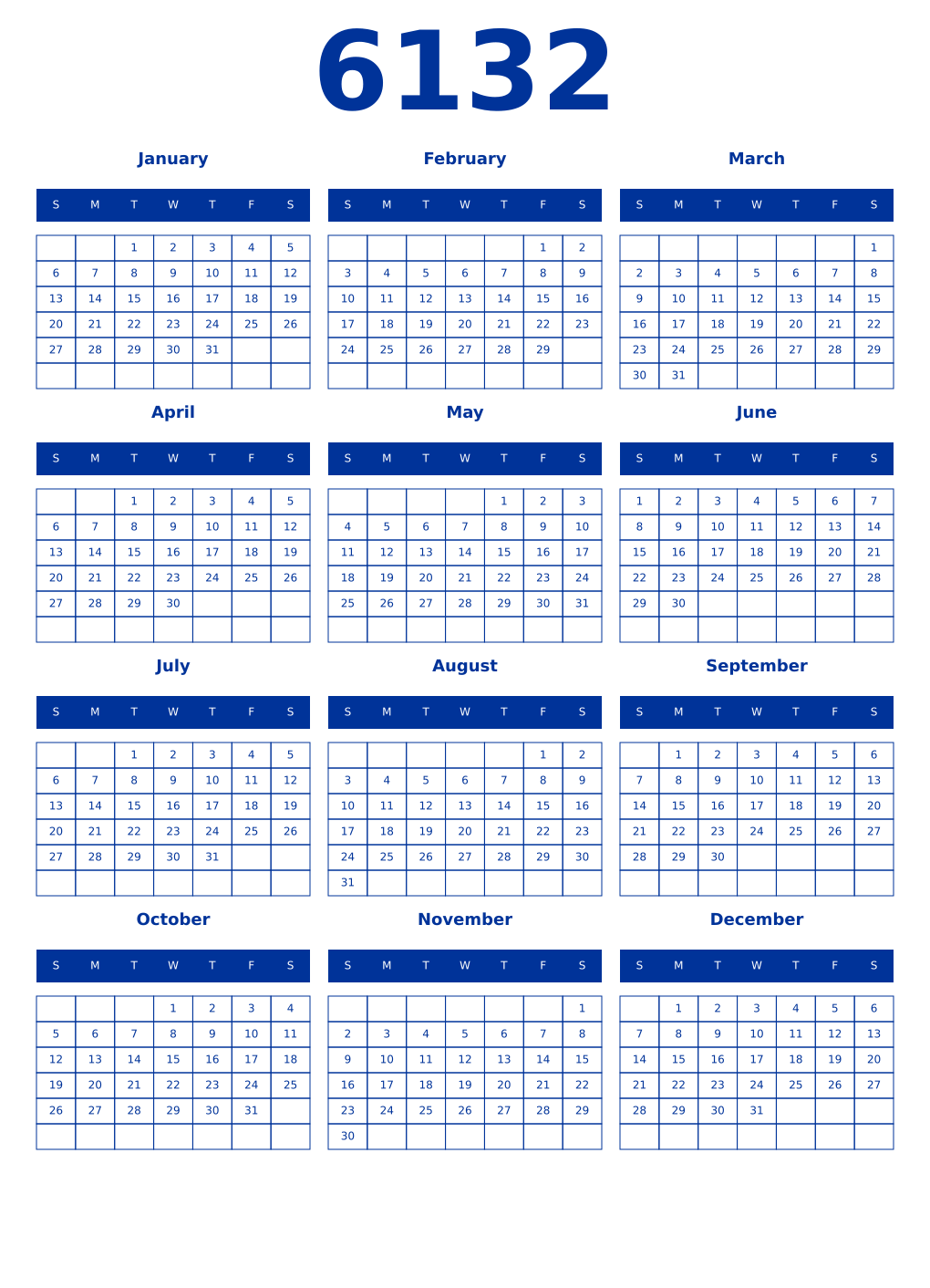 Printable 6132 Year Calendars smalt
