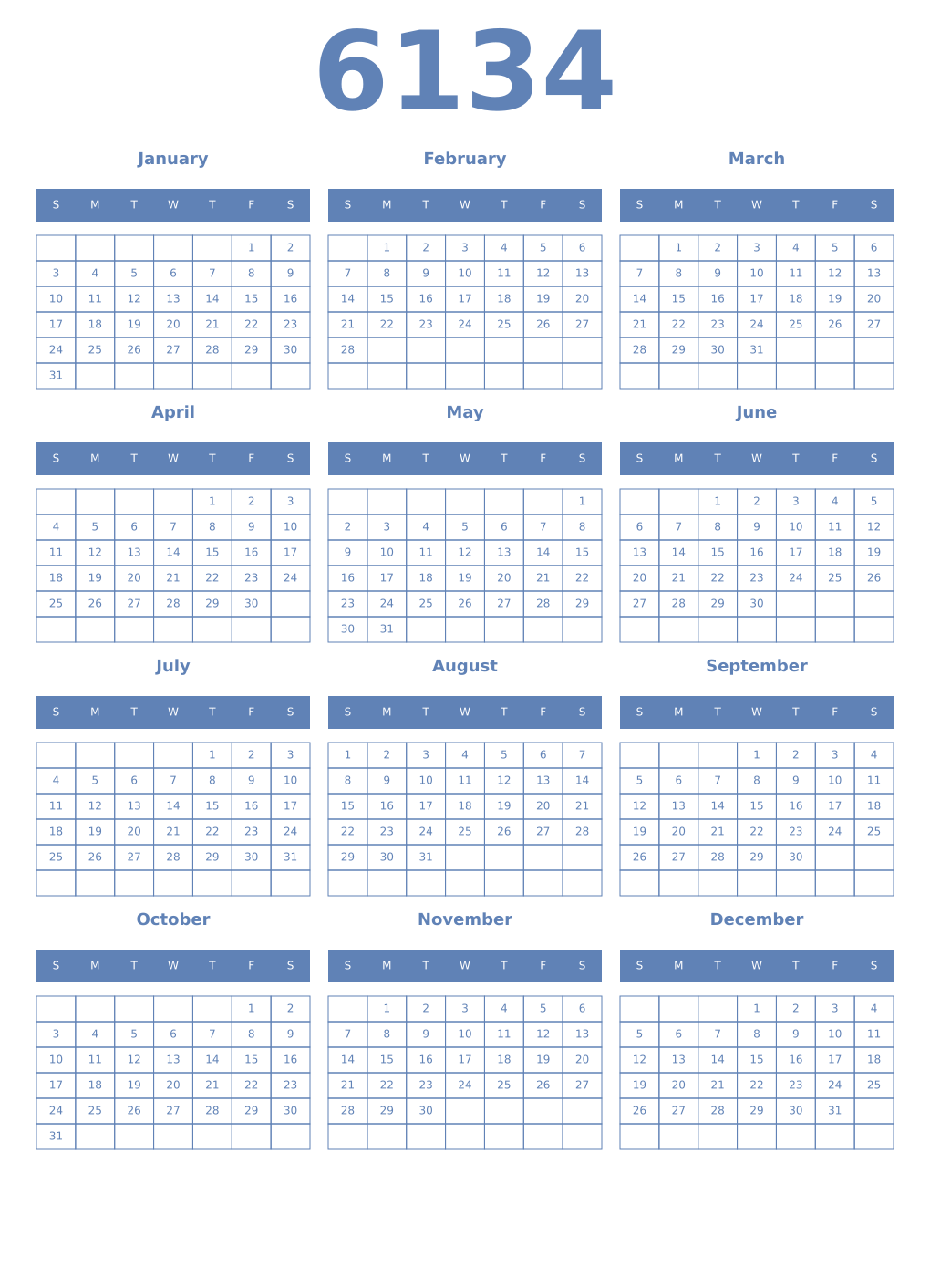 Printable 6134 Year Calendars glaucous