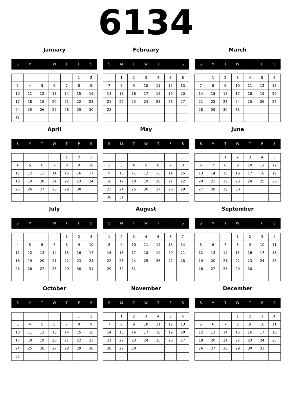 Printable 6134 Calendars